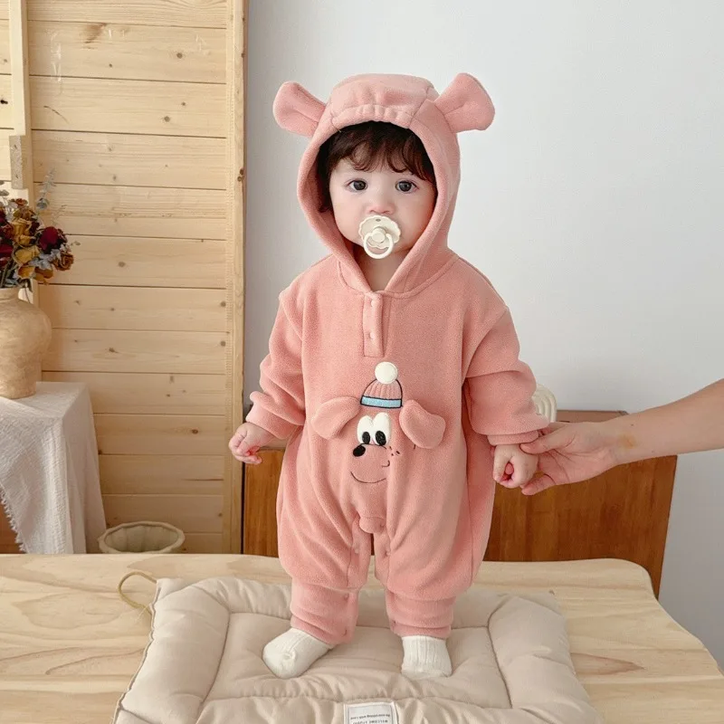 【BABY】犬モチーフ耳付きフードベビーロンパース
