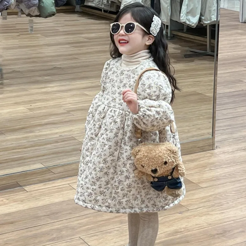 【KID】小花柄キルティングパフスリーブワンピース