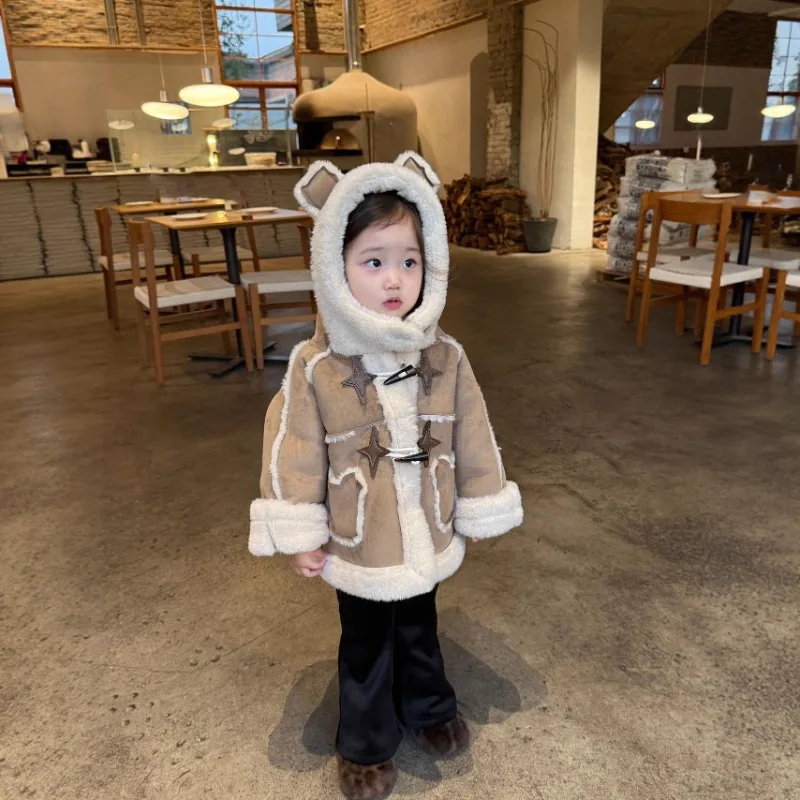 【KID】ブラウン星モチーフダッフルムートンジャケット