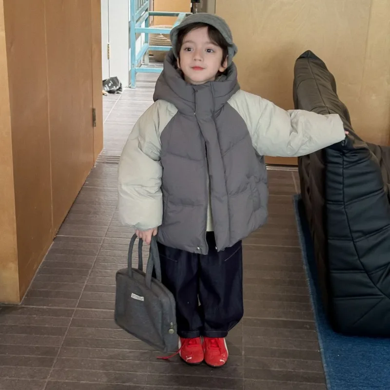 【KID】袖配色切替フード付きダウンジャケット