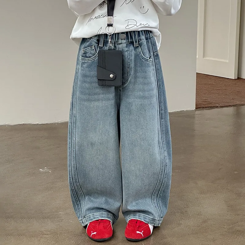 【KID】裏起毛ワイドシルエットデニムパンツ