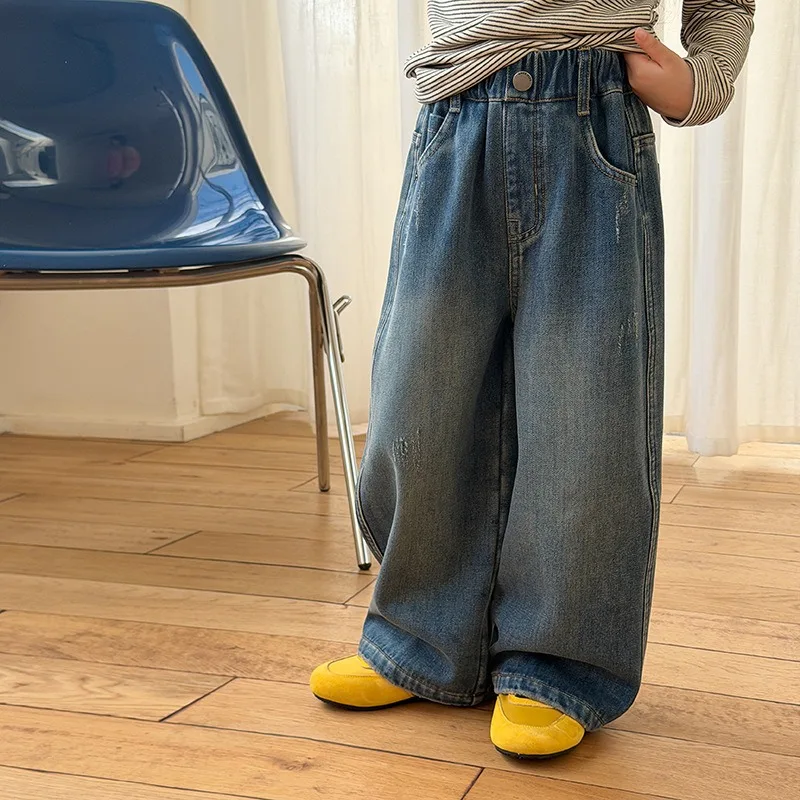 【KID】裏起毛ワイドシルエットデニムパンツ