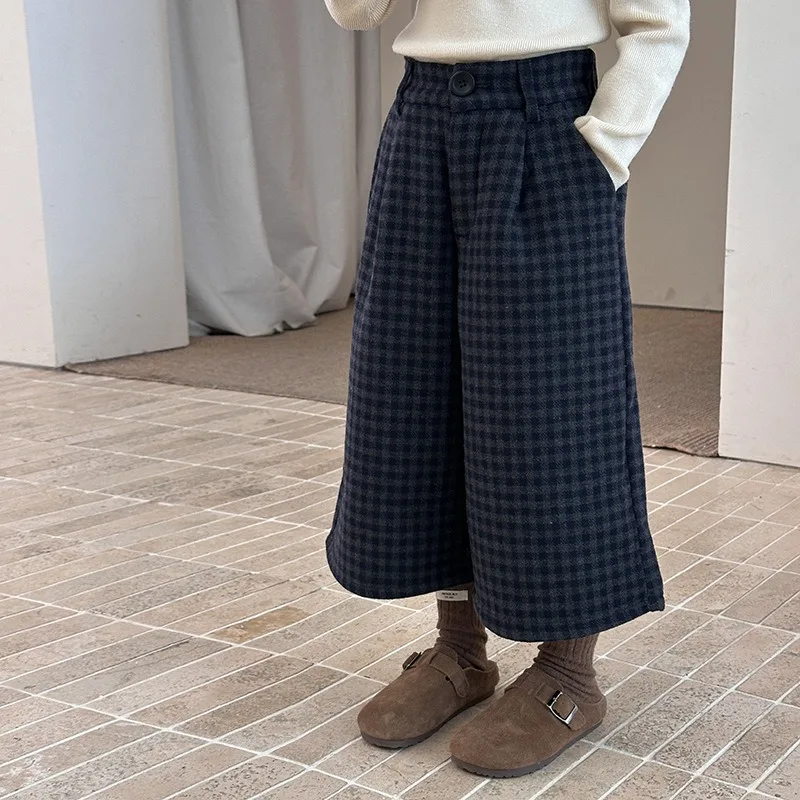 【KID】チェック裏起毛ワイドパンツ