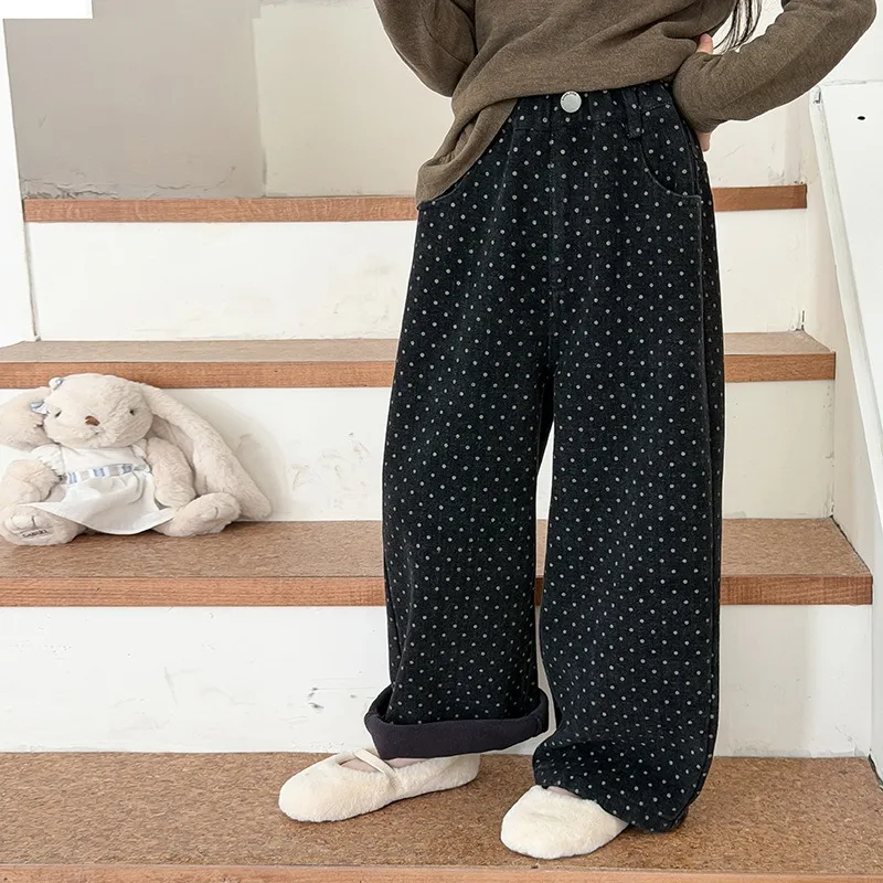 【KID】キッズドット柄裏起毛ロングパンツ
