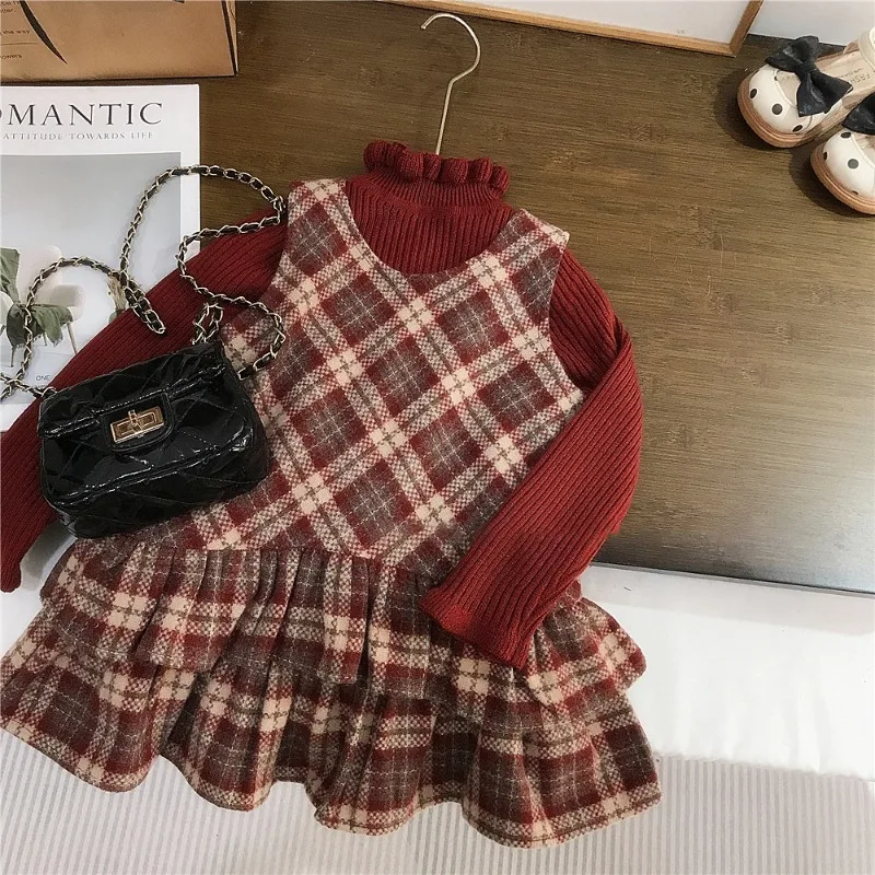 【セット】チェックワンピースニットトップスセット