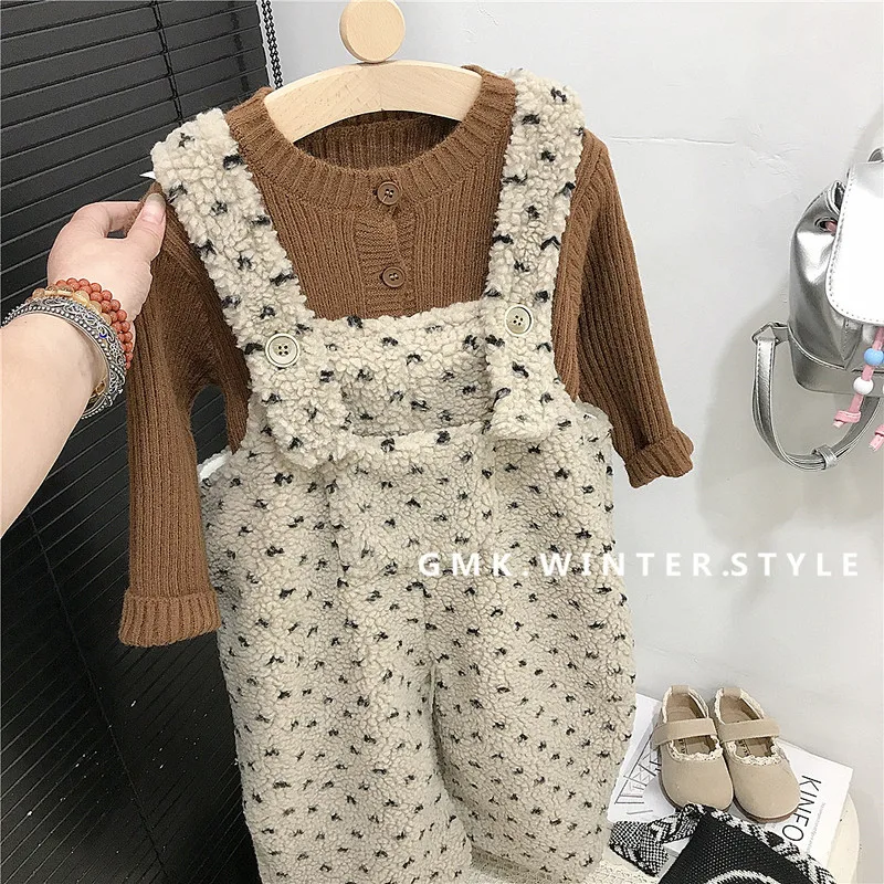 【KID】ドット柄フリースサロペットパンツ