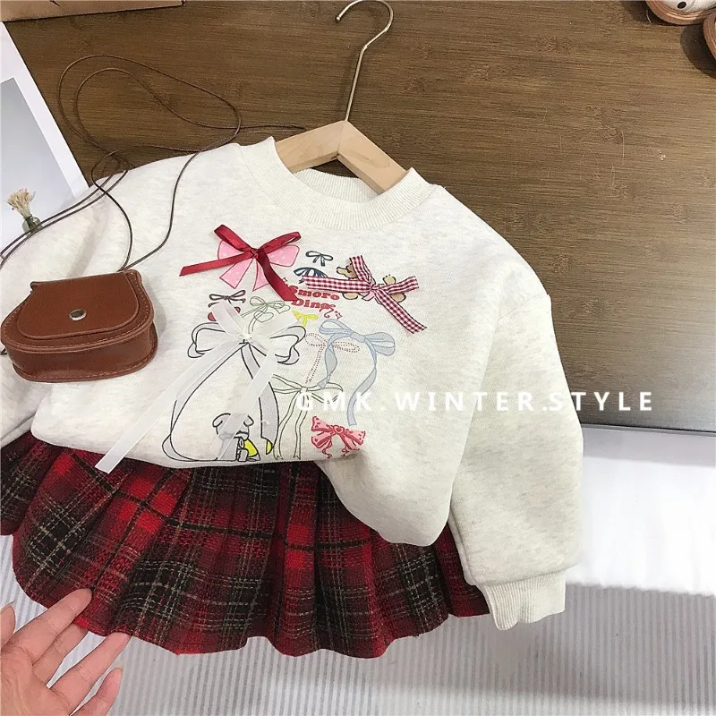 【リンクコーデ】スウィートリボン裏起毛トレーナー／レッドチェックスカート