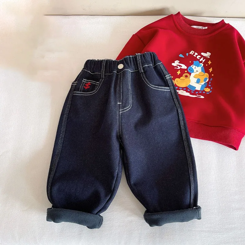 【KID】裏起毛デニムウエストゴムロングパンツ