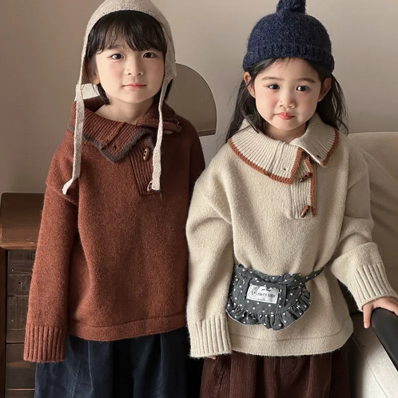 【KID】どんぐり襟配色ニットプルオーバー