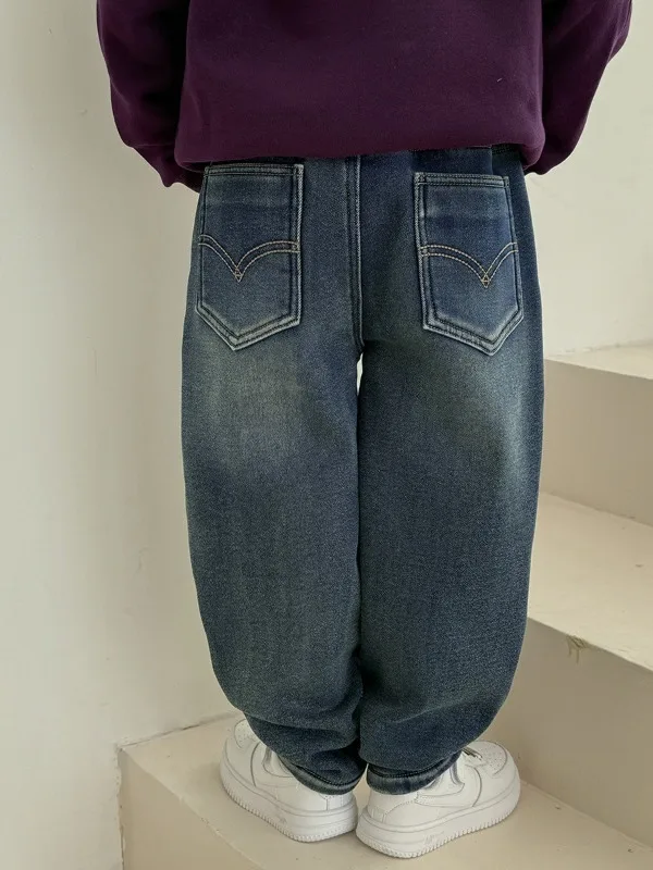 【KID】キッズ裏起毛デニムロングパンツ