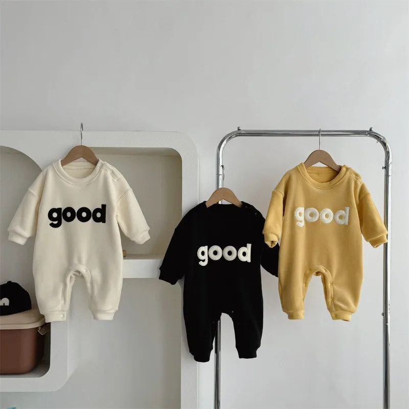 【BABY】英字プリント裏起毛ベビーロンパース