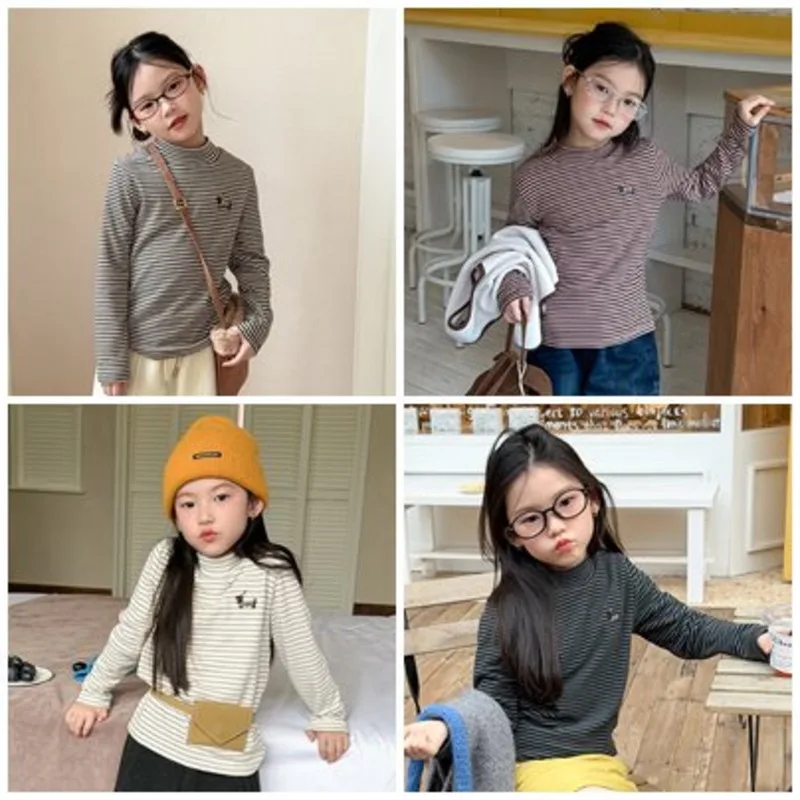 【KID】ストライプ柄ハイネック長袖Tシャツ