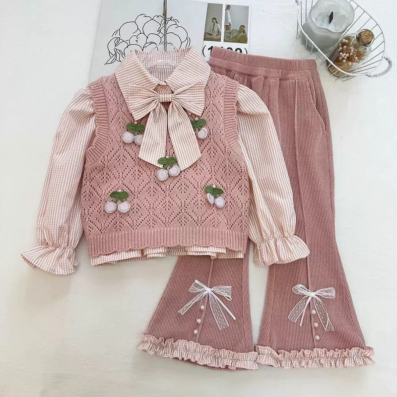 【セット】さくらんぼモチーフシャツベストパンツ3点セット