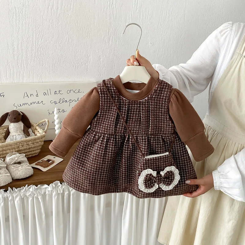 【BABY】ココアチェック裏起毛長袖ワンピース