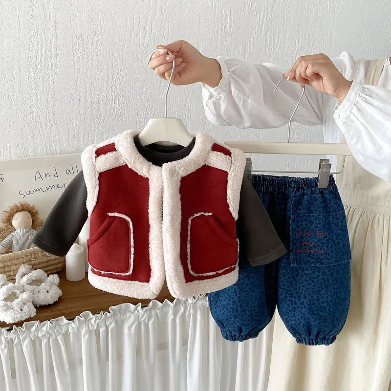 【BABY】レッドボア切替裏起毛ベスト