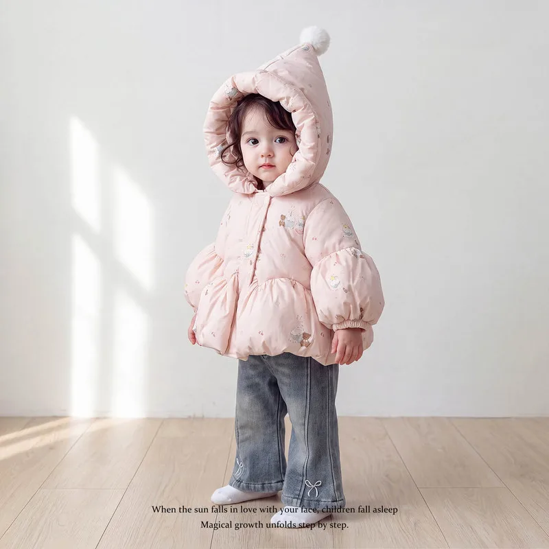 【BABY】ピンクフード付き中綿キルティングジャケット