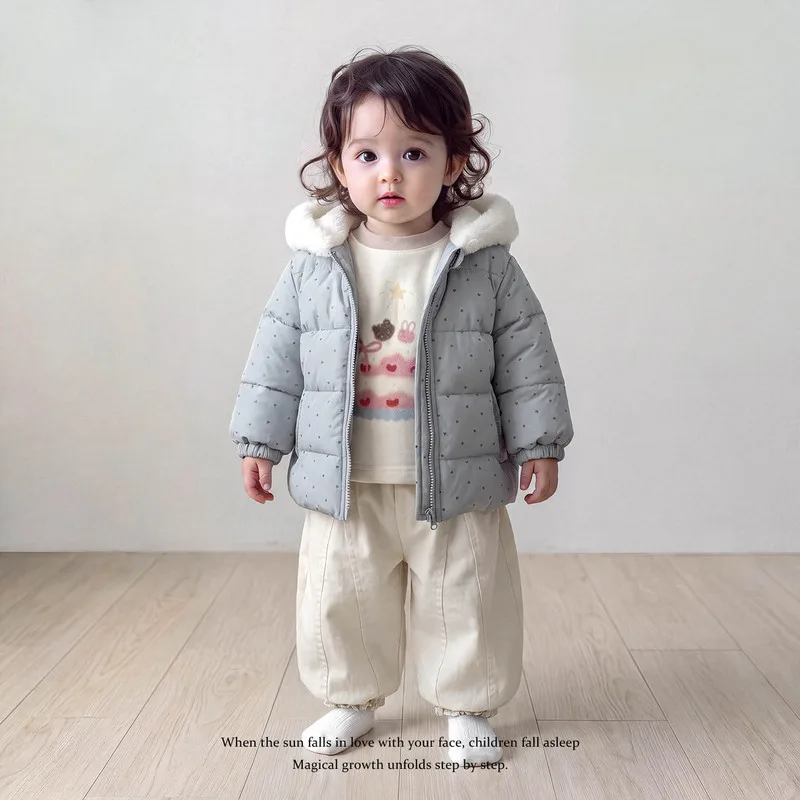 【BABY】ドット柄フード付き中綿キッズジャケット