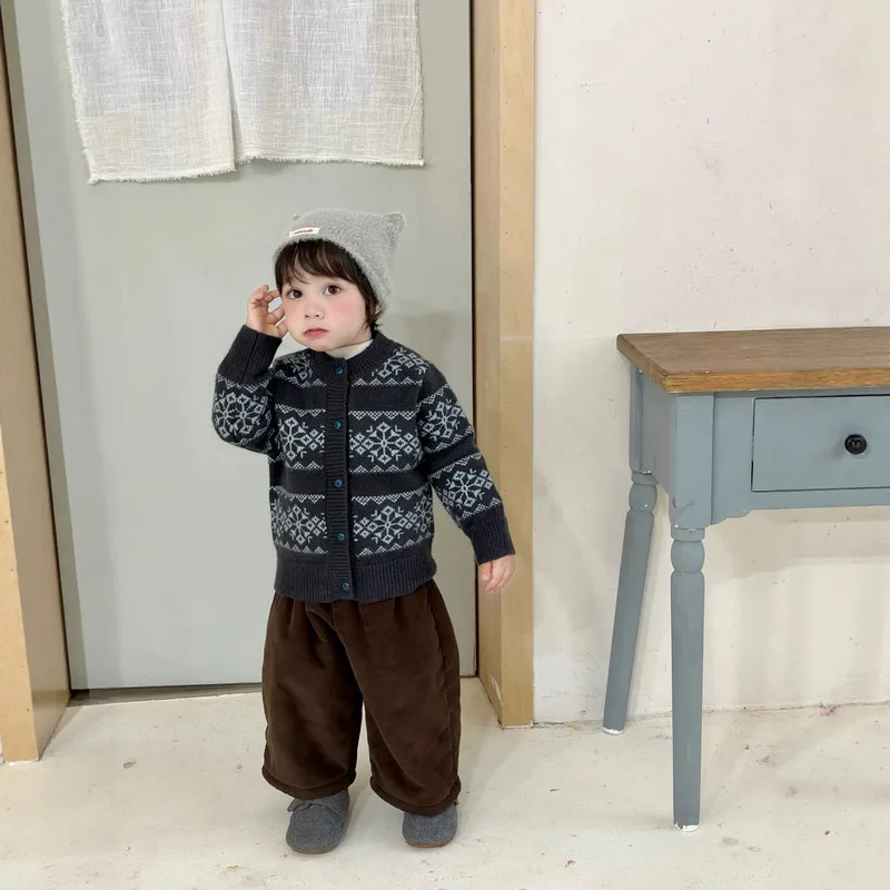 【BABY】スノー柄ノルディックニットカーディガン