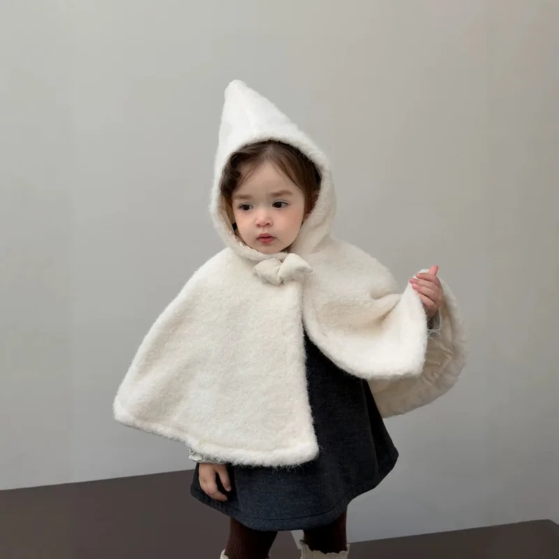 【BABY】アイボリーフード付きベビーポンチョ