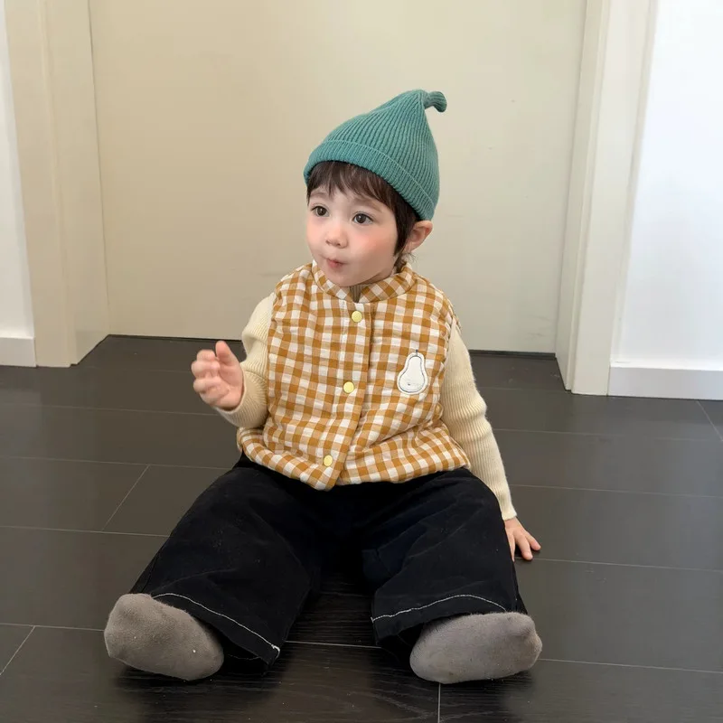 【BABY】ハニー洋梨モチーフチェック柄ベスト