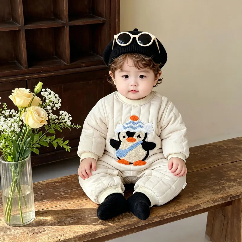 【BABY】ピクニックペンギンキルティングロンパース