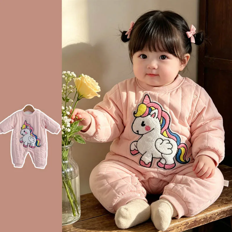 【BABY】ユニコーン柄裏起毛キルティングロンパース