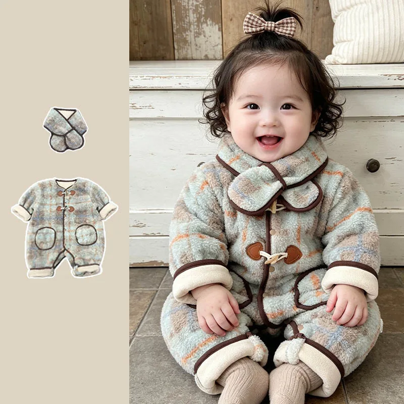 【BABY】ブルーチェック柄ベビーロンパース