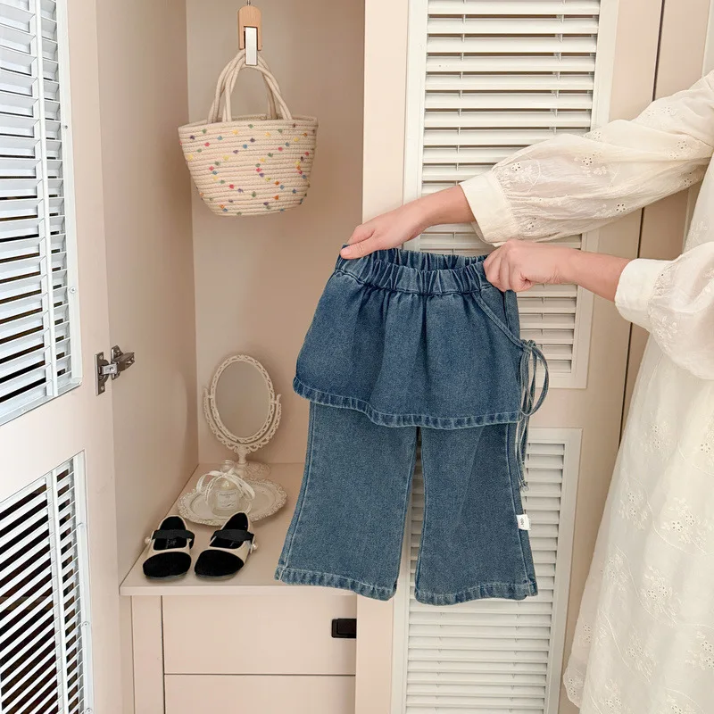 【BABY】デニムスカート重ね着風ワイドパンツ