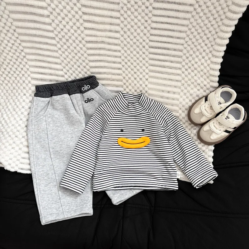 【BABY】バナナスマイルボーダー裏起毛ハイネックTシャツ