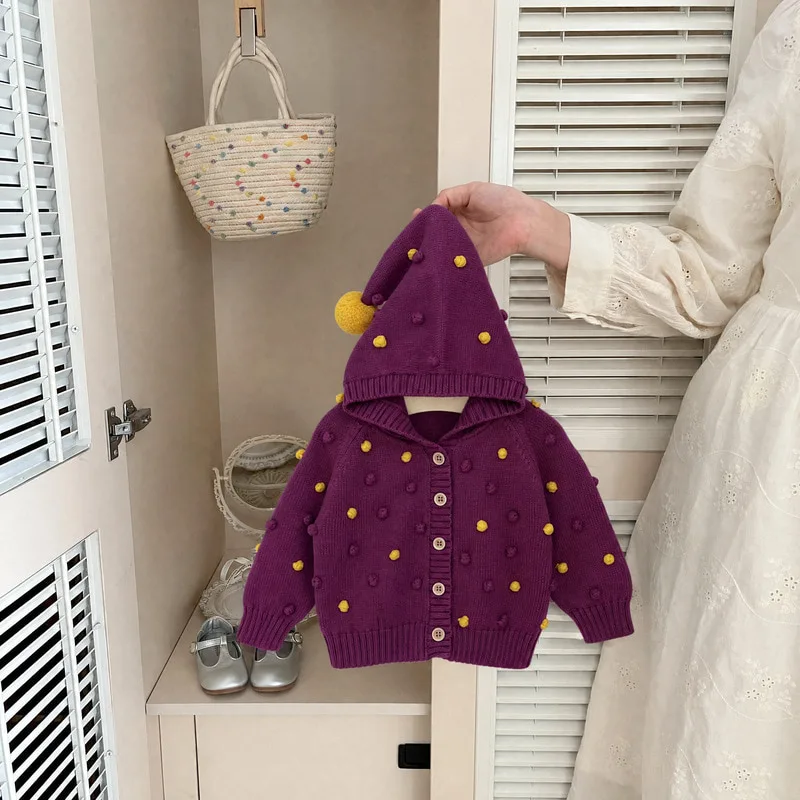 【BABY】バナナぽんぽんニットカーディガン