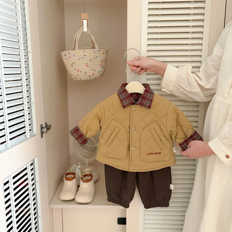 【BABY】チェック襟袖切替キルティングジャケット