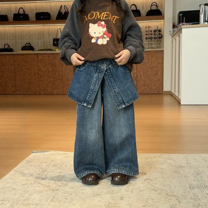 【KID】裏起毛ワイドストレートデニムパンツ