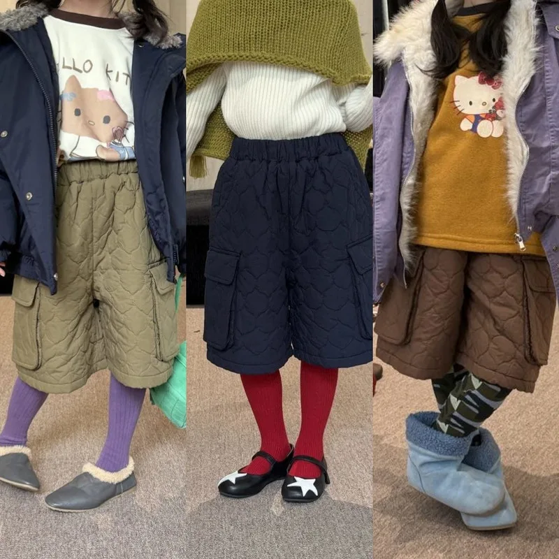 【KID】キルティングデザイン裏起毛五分丈パンツ