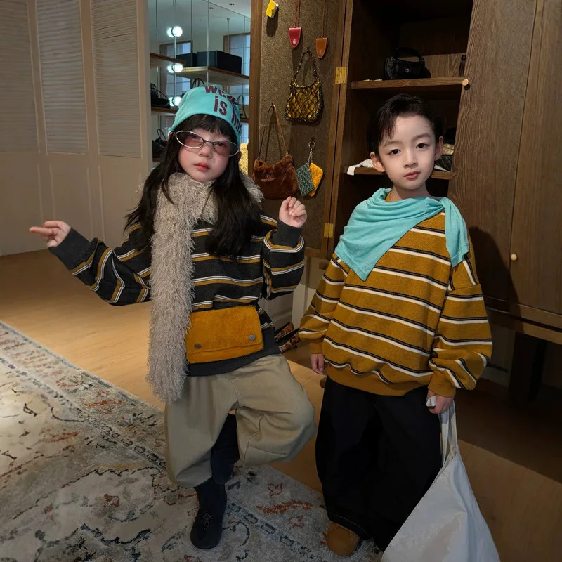 【KID】キッズストライプ柄裏起毛長袖Tシャツ