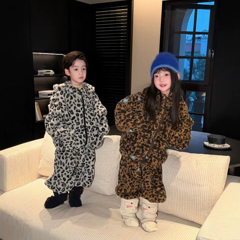 【セット】レオパード柄フード付き上下セット