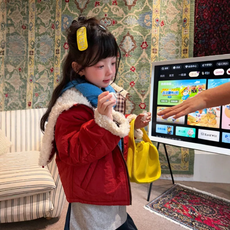 【KID】レッドキルティングボア襟中綿ジャケット