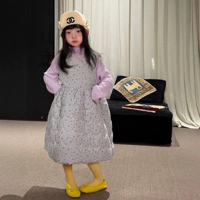 【KID】グレーフラワー柄ノースリーブワンピース