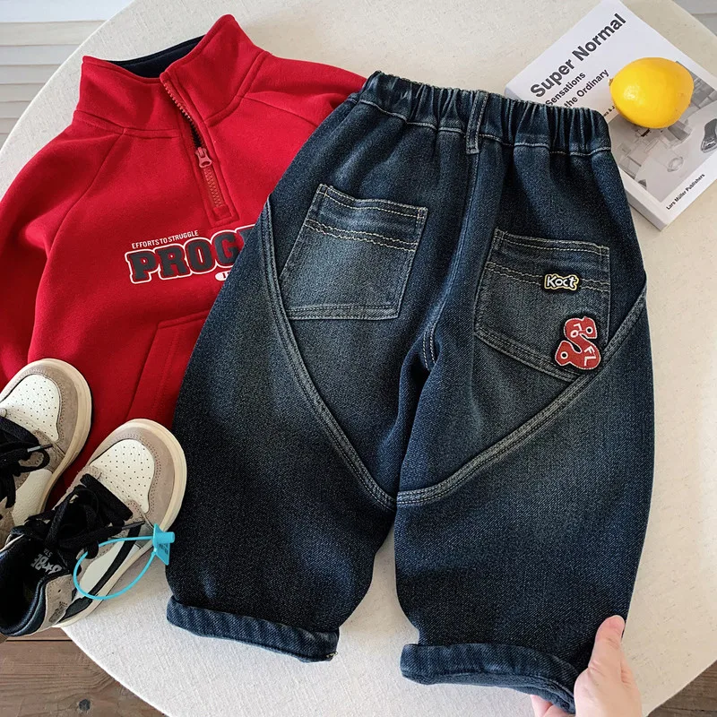 【KID】裏起毛ウエストゴムキッズデニムパンツ