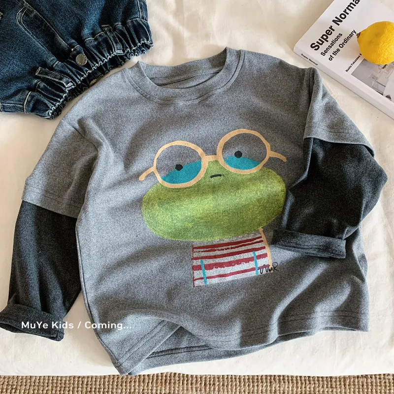 【KID】メガネカエル柄裏起毛長袖Tシャツ