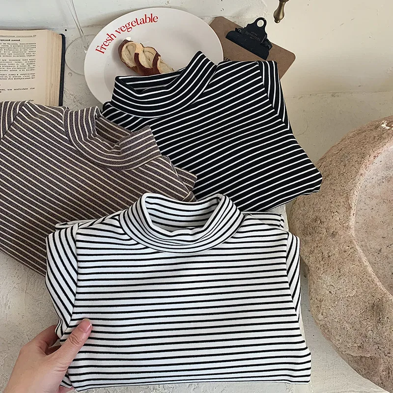 【KID】ストライプ裏起毛ハイネックTシャツ