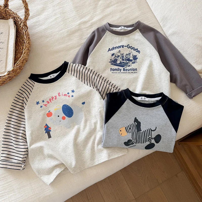 【KID】ラグラン切替英字プリント長袖Tシャツ
