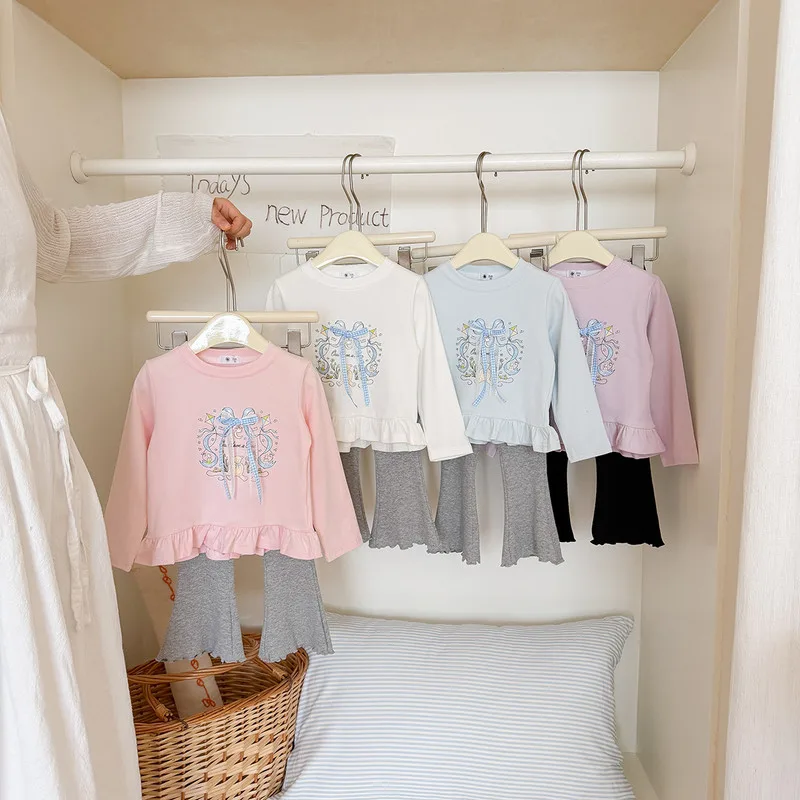 【セット】リボンプリントフリルTシャツパンツセットアップ