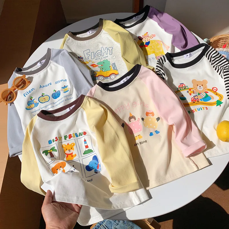 【KID】配色袖アニマル柄長袖Tシャツ
