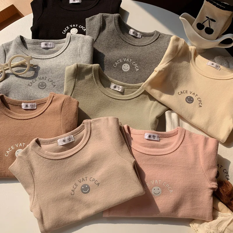 【KID】秋冬スマイルプリント長袖キッズTシャツ