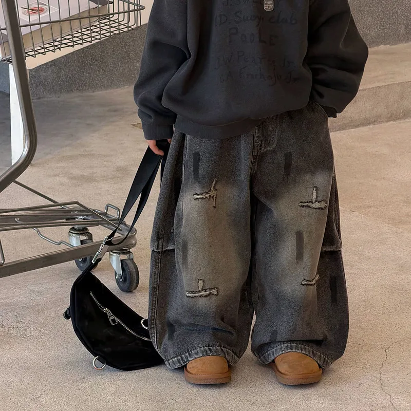 【KID】ワイドダメージ裏起毛デニムパンツ