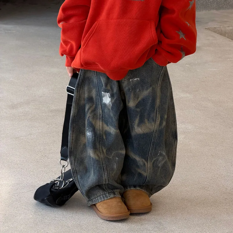【KID】フェード加工バルーン裏起毛デニムパンツ