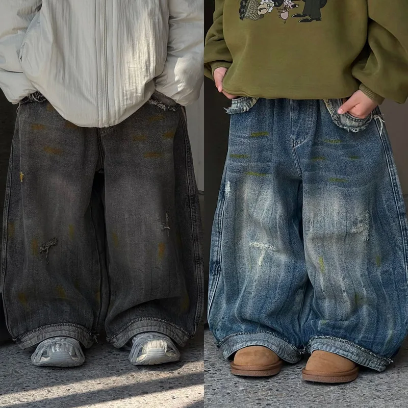 【KID】キッズウォッシュ加工裏起毛デニムパンツ