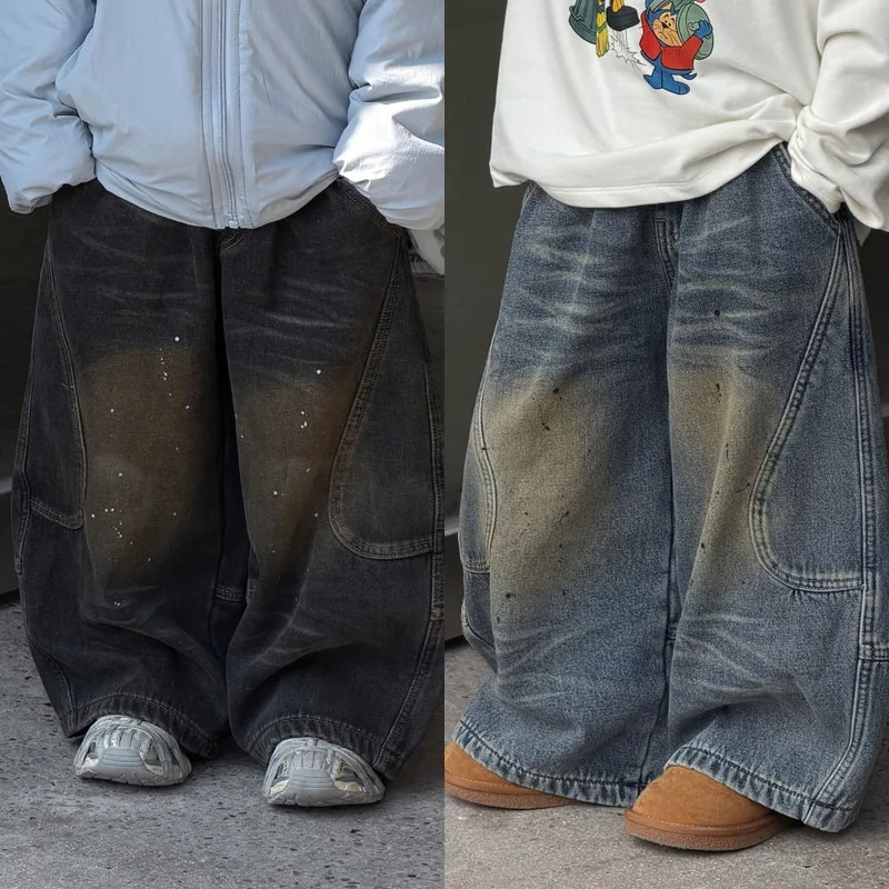 【KID】ペイント加工ワイド裏起毛デニムパンツ