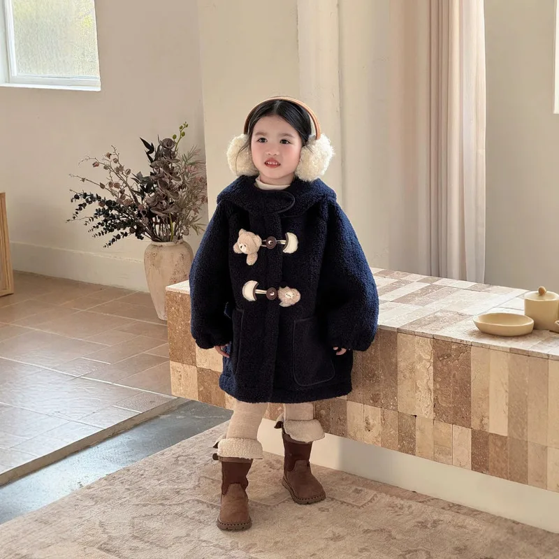 【KID】ネイビーくまモチーフポケットコート