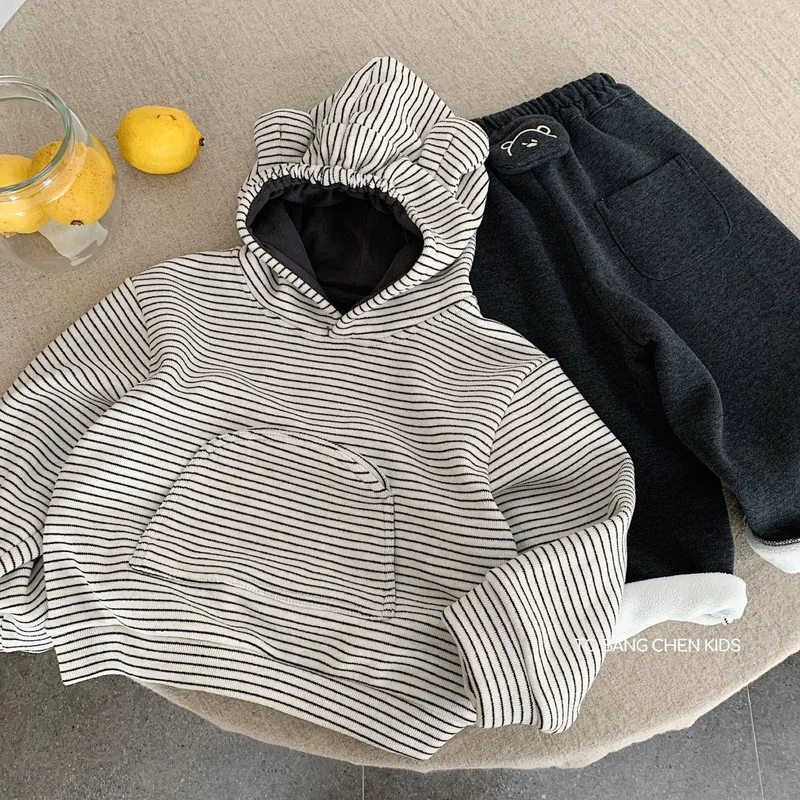【リンクコーデ】ストライプ耳付き裏起毛フーディー／パンツ